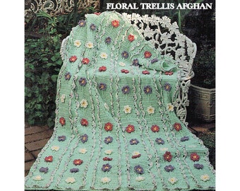 Instant Download PDF CROCHET PATTERN  to make a Rose Flower Trellis Afghan Blanket Rug Sofa Throw Bedspread Bed Cover Country Cottage