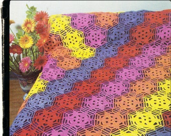 Instant Download PDF Crochet Pattern to make a Hexagon Cobweb Patchwork Granny Squares Afghan Blanket Bedspread Sofa Throw Cushion Cover