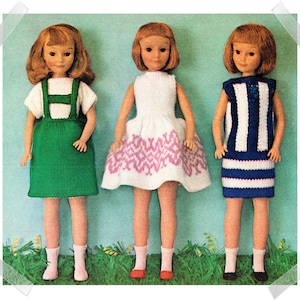 Instant Download  PDF KNITTING PATTERN to make Barbie Sindy Betsy Mccall 12 Inch Teenage Fashion Doll Clothes Retro Mod Outfits 3 Dresses