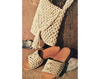 Instant Download PDF Macrame Pattern Tutorial Instructions to make A Handbag Shoulder Bag Purse and Womens Summer Wooden Soled Sandals