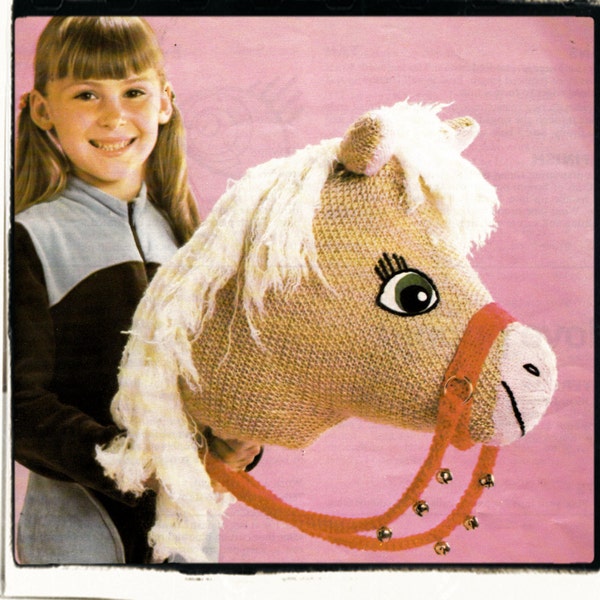 Instant Download PDF KNITTING PATTERN to make Hobby Horse Ride On Activity Toy Pony or Unicorn Make Believe Fantasy Outdoor Garden Games