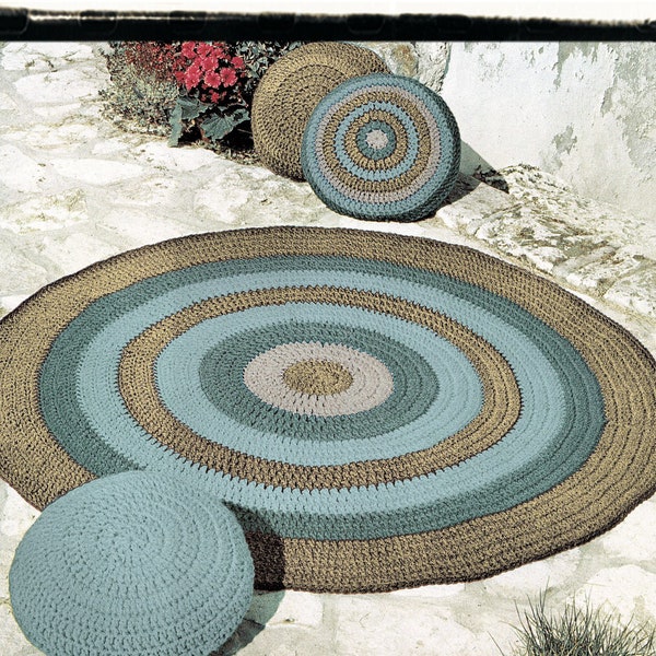 Instant Download PDF Easy Beginners Crochet Pattern to make a Circular Rug or Mat and Cushions Thick Yarn or String