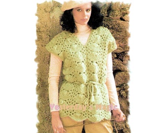 Instant Download PDF Knitting Pattern to make a Lacy Womens Sleeveless Tunic Sweater Thigh Length  Chunky Yarn 34 to 36 inch Bust