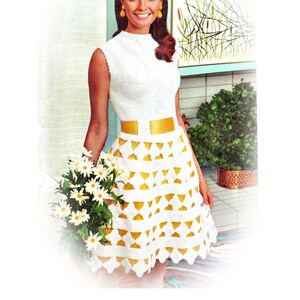 Instant Download PDF Crochet Pattern to make a Womens Sleeveless Evening Prom or Wedding Dress Flared Lined Skirt 4 Sizes 30 to 36 inch Bust