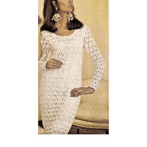 Instant Download PDF CROCHET Pattern to make a Fine Lace Wedding or Evening Dress Slim Fit Long Sleeves 4 Sizes 32 to 38 inch Bust