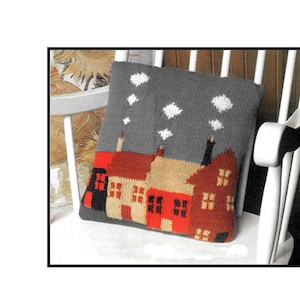 Instant Download PDF Row by Row Intarsia Knitting Pattern to make a Terraced Houses Scene 12 inch Square Picture Cushion Cover 8 Ply Yarn