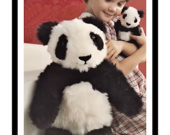 Full Size PDF Soft Toy Sewing Pattern Instant Download to make a 24 inch Tall Mother & 10 inch Tall Baby Panda Teddy Bear Fur Fabric