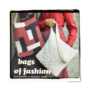 Instant Download PDF Easy Beginners Knitting Pattern to make 2 Large Square Shoulder Bags Handbags Aran Sampler Patchwork 8 Ply Yarn