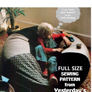 FULL SIZE Instant Download PDF A4 Printable Sewing Pattern to make a Giant Circular Bean Bag Chair Large Floor Cushion Retro Furnishing