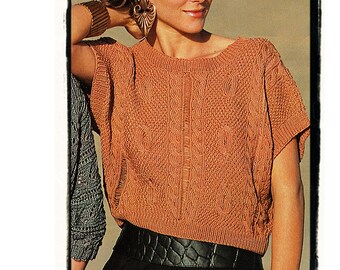 Instant Download PDF Knitting Pattern to make a Womens Short Sleeveless Cropped Oversize Summer Top 8 Ply Yarn  32 34 36 38 inch Bust