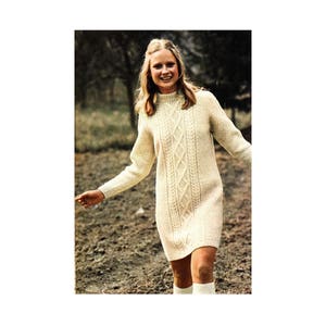 Instant Download PDF Knitting Pattern to make a Womens Turtle Neck Aran Sweater Tunic or Dress 10 Ply Yarn 3 Sizes 34 to 38 inch Bust