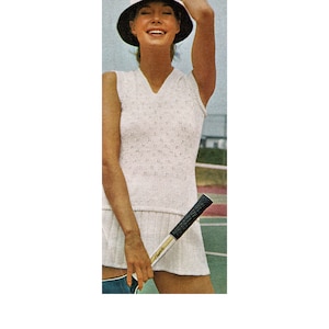 Instant Download PDF KNITTING PATTERN to make a Womens Pleated Short Mini Skirt & Vest Top Tennis 3 Sizes 32 to 40 inch bust