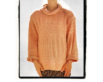 Instant Download PDF Easy Knitting PATTERN to make a Womens & Teen Girls Roll Collar Oversize Sweater 8 Ply Yarn 4 Sizes 32 to 38 inch Bust
