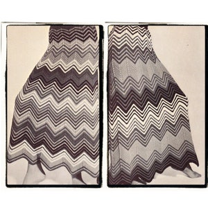May include: A black and white chevron patterned skirt.