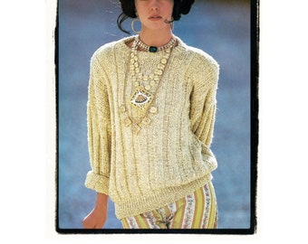 Instant Download PDF Easy Knitting PATTERN to make a Womens Rib Oversize Baggy Sloppy Joe Sweater 4 & 8 Ply Yarn 4 Sizes 32 to 38 inch Bust