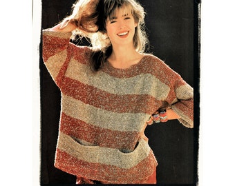 Instant Download PDF Easy Knitting PATTERN to make a Womens Oversize Sweater with Pockets Chunky Yarn 5 Sizes to fit 30 to 38 inch Bust