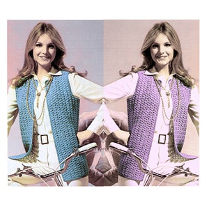 Instant Download PDF CROCHET PATTERN to make a Adjustable Length Womens Waistcoat Sleeveless Cardigan 8 Ply Yarn 4 Sizes 34 to 40 inch Bust