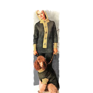 Instant Download PDF KNITTING PATTERN  to make a Chunky Hooded Womens Sweater & Dog Coat Bulky Yarn 10 mm Needles 3 Sizes 32 to 36 inch Bust