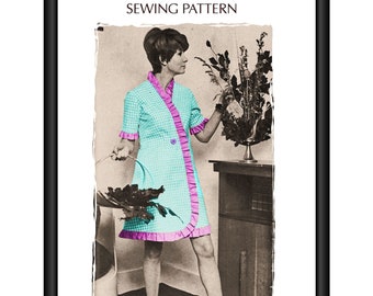 Full Size PDF Printable SEWING PATTERN  to make a Frilled Apron Housecoat Beach Wrap Short Knee Length Womens bust sizes 34 to 38 inches