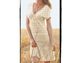 Instant Download PDF Knitting Pattern to make a Womens Cap Sleeve Lacy Summer Dress 3 Ply Cotton Yarn 4 Sizes 30 to 38 inch bust