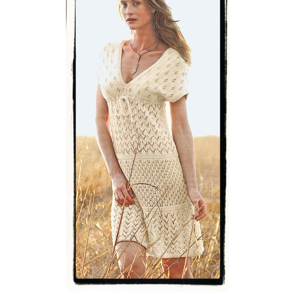 Instant Download PDF Knitting Pattern to make a Womens Cap Sleeve Lacy Summer Dress 3 Ply Cotton Yarn 4 Sizes 30 to 38 inch bust