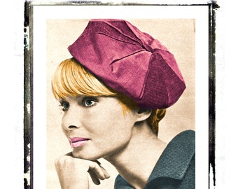 PDF Full Size Printable Easy Sewing Pattern to make a Womens Beefeater Beret Sectioned Crown Hat Retro Sixties Instant Download