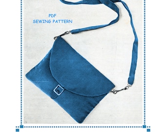 Instant Download PDF Sewing Pattern Tutorial to make a Small 9 X 7 inch Shoulder Bag or Purse Adjustable Size Corduroy Canvas Heavy Cotton