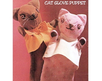 Full Size Sewing Pattern Instant Download PDF Easy A4 Printable to make Kitten Cat Glove Hand Puppets Nursery Playschool Storytime Role Play