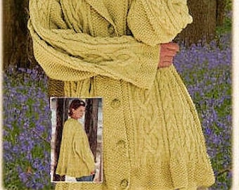 Instant Download PDF Knitting Pattern to make a Womens Irish Aran Smock Style Flared Oversize Jacket 10 ply Yarn 1 Size Fits to 44 inch Bust