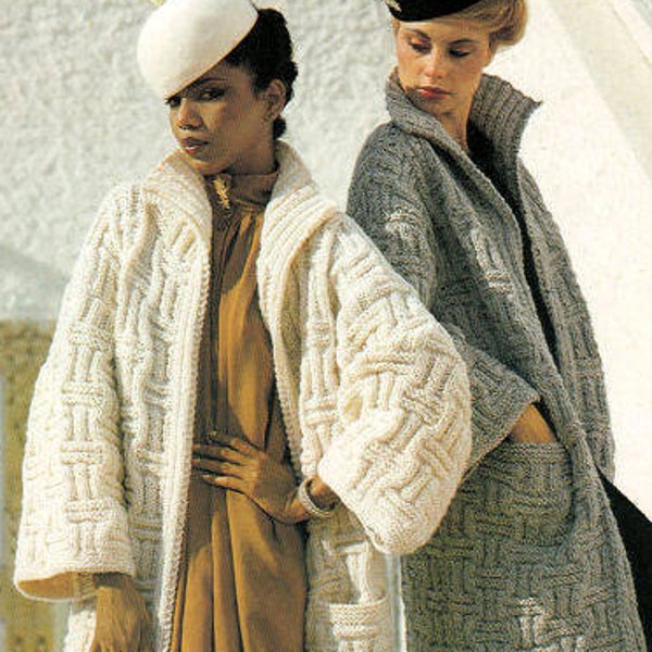 Instant Download PDF Easy Knitting Pattern to make a Womens Oversize Coat and Jacket Chunky Yarn Fits 32 to 38 inch Bust Loosely