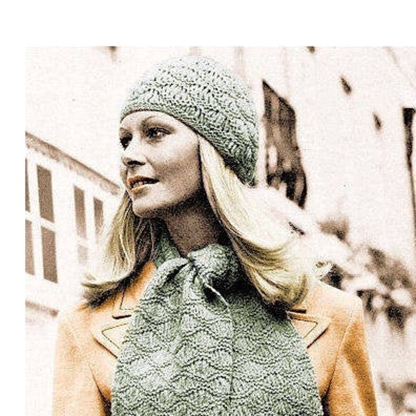 Instant Download PDF Easy Beginners Knitting pattern to make a Womens  Winter Ski Beanie Hat & Long Fringed Scarf Aran 10 ply  Yarn