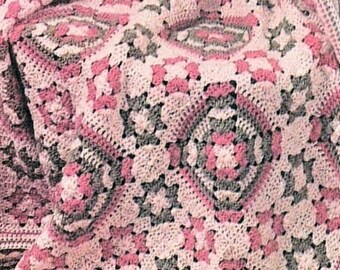 Instant Download PDF Easy Beginners Crochet Pattern to make a Granny Square Spring Blossoms Afghan Blanket Sofa Throw Picnic Rug Cushion