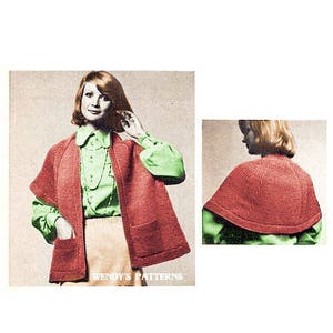Instant Download PDF Knitting Pattern to make a Womens Shaped Shoulder Cape Stole or Evening Wrap with Pockets One  Size 8 Ply DK Yarn