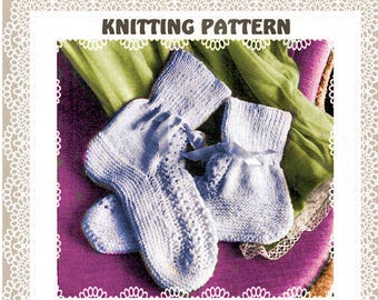 Instant Download PDF Beginners Easy Knitting Pattern to make Cosy Bed Boot or Slipper Socks Ankle Tie All Womens Sizes on 2 Needles