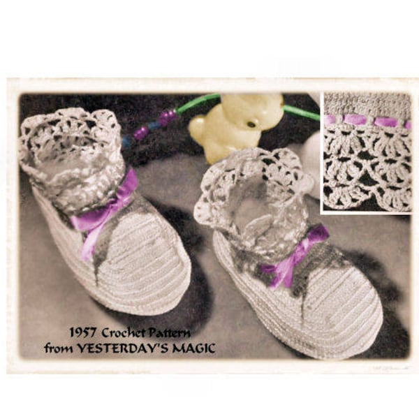 Instant Download PDF Crochet Pattern to make Baby Christening Bootees Shoes Heirloom Fine Lace to fit Newborn to 3 months