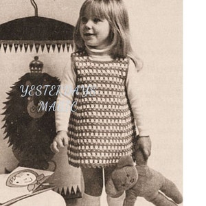 Instant Download PDF Crochet Pattern to make a Girls Sleeveless Tunic Toddler Pinafore Sweater Dress 4 Ply Sport Yarn 20 to 24 inch chest