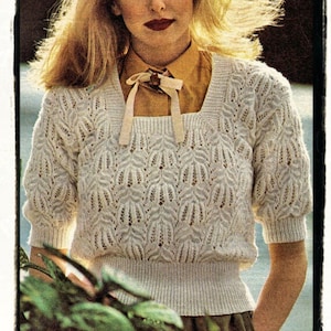 Instant Download PDF Knitting Pattern to make a Frost Flower Lace Womens Sweater Short & Long Sleeves DK or 4 Ply  32 34 36 38 inch Bust
