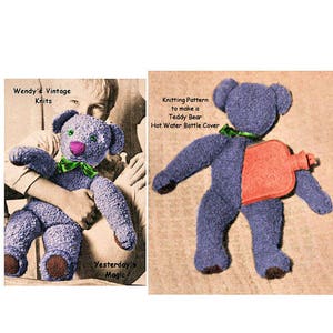 Instant Download PDF Soft Toy Knitting Pattern to make A Cuddly Night Time Teddy Bedtime Bear Hot Water Bottle Cover or Pyjama Case