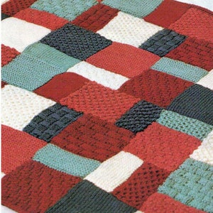 Instant Download PDF Beginners Easy Knitting Pattern to make an Aran Style Patchwork Sampler Blanket Rug Sofa Throw & Hot Water Bottle Cover