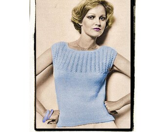 Instant Download PDF Knitting Pattern to make a Cotton Sleeveless Summer WomensShell Top 4 Ply Yarn 32 34 36 38 inch Bust
