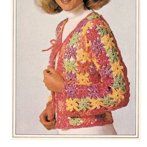 Instant Download PDF CROCHET PATTERN to make a Daisy Chain Granny Square Tie Front Womens Summer Cardigan Jacket 3 Sizes 32 to 36 inch Bust