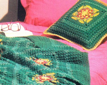 Instant Download PDF Easy Crochet Pattern to make a Granny Square Daisy Sunflower Afghan Blanket Picnic Rug Sofa Throw Bedspread & Cushion