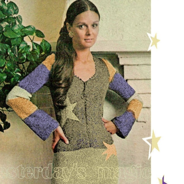 Instant Download PDF Knitting Pattern to make a Womens Ankle Length Dress Lace Up Sweater or Skirt & Jacket 4 Ply Yarn 32 to 38 inch Bust