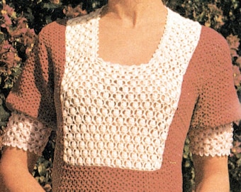 Instant Download PDF Crochet Pattern to make a Womens Puff Sleeve Victorian Style Short Sleeve Evening Top Blouse 4 Sizes 34 to 40 inch Bust