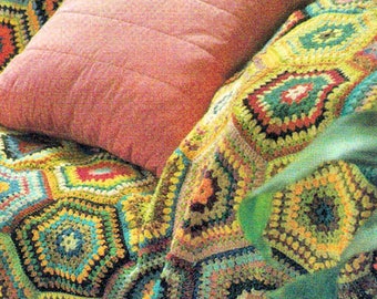 Instant Download PDF Easy Beginners Crochet Pattern to make a Kaleidoscope Hexagon Granny Squares Pinwheel Afghan Picnic Blanket Sofa Throw