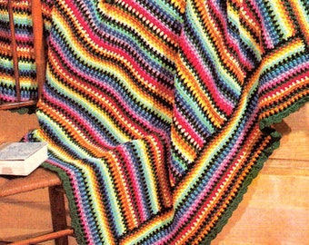 Instant Download PDF Beginners Crochet Pattern to make a Multi Coloured Stripe Fiesta Carnival Afghan Blanket Sofa Throw or Rug 16 colours