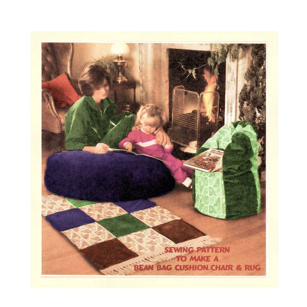 Instant Download PDF Chart SEWING PATTERN & Instructions to make a Large Shaped Bean Bag Chair 2 Sizes a Big Floor Cushion and Patchwork Rug
