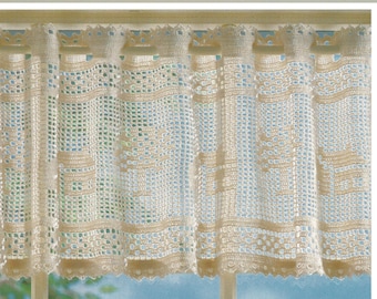 Instant Download PDF Filet Crochet Pattern to make a French Style Lace Edged Valance Mesh Net Cafe Curtain Shabby Chic Country Cottage