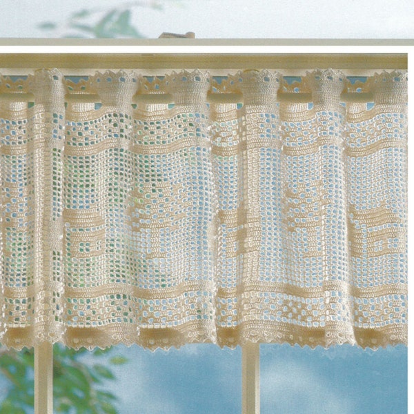 Instant Download PDF Filet Crochet Pattern to make a French Style Lace Edged Valance Mesh Net Cafe Curtain Shabby Chic Country Cottage