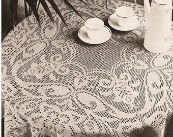 Instant Download PDF CROCHET PATTERN to make a Delicate Heirloom Filet Lace Circular Tablecloth 112 cms 44 Inches Diameter